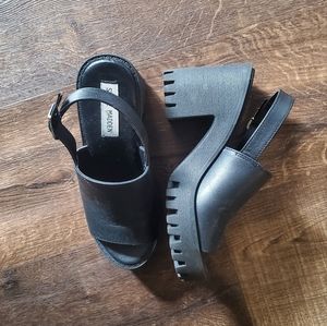 Black Steve Madden Platform Mules w/ Lug Sole